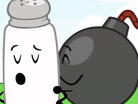a salt shaker and a bomb are standing next to each other in a cartoon