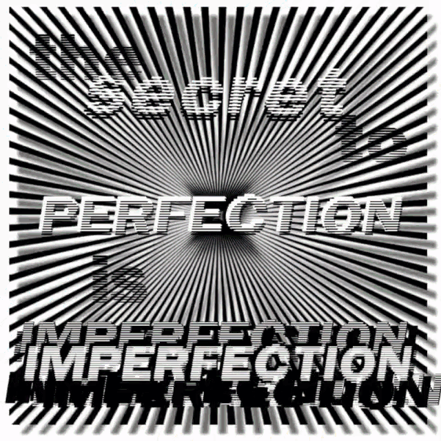a black and white optical illusion that says secret perfection imperfection