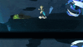 a computer generated image of a dragon flying through a dark cave