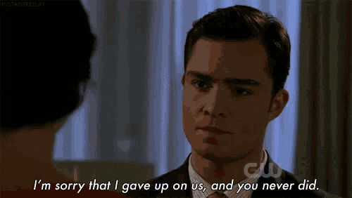 a man in a suit and tie says i 'm sorry that i gave up on us