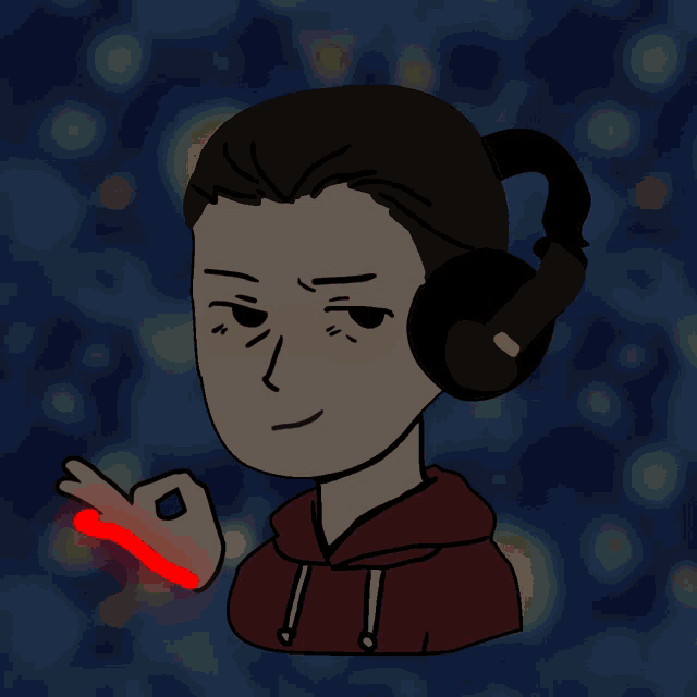 a drawing of a man with headphones and a red heart