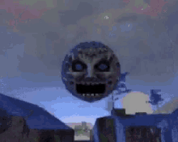 a pixelated image of a scary moon with a face on it