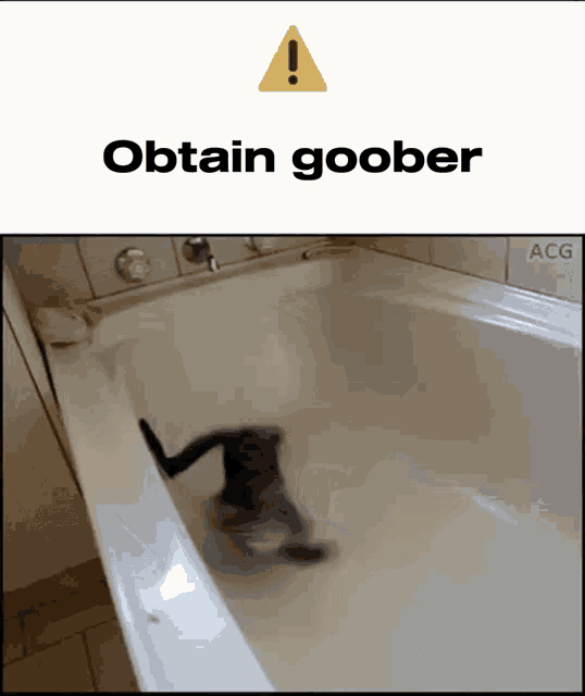 a picture of a bathtub with the words obtain goober on the top