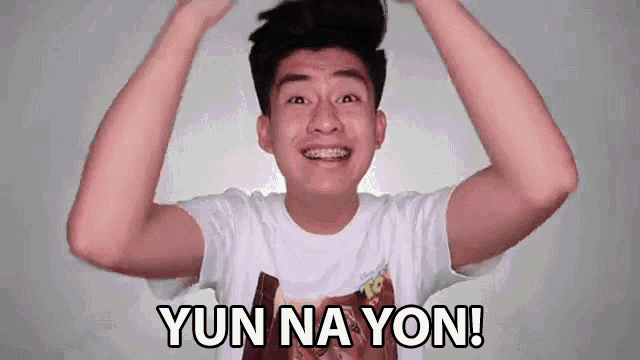 a young man with braces on his teeth is making a funny face and saying yun na yon .