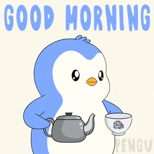a penguin is holding a teapot and a cup of coffee