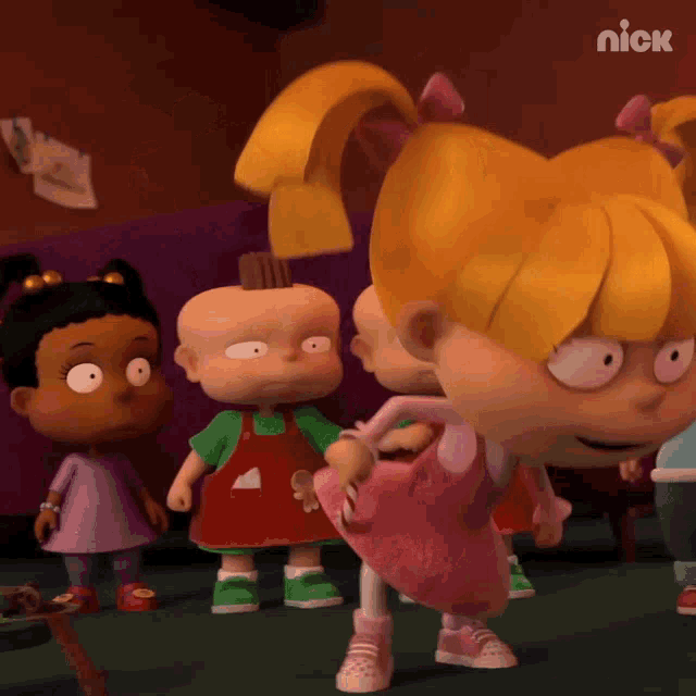 a group of cartoon characters standing next to each other with the nick logo on the bottom right