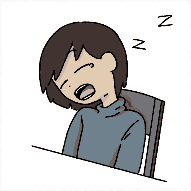 a cartoon drawing of a person yawning with the letter n visible
