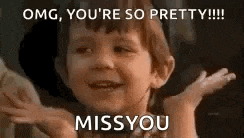 a little boy is making a funny face and saying `` omg , you 're so pretty !!! miss you '' .