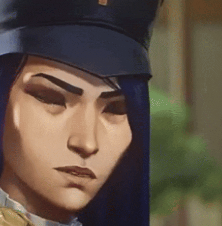 a close up of a person 's face with blue hair and a hat on .