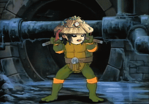 a cartoon of a teenage mutant ninja turtle in a tunnel