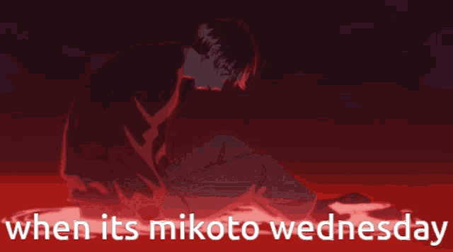 a picture of a person with the words when its mikoto wednesday below it