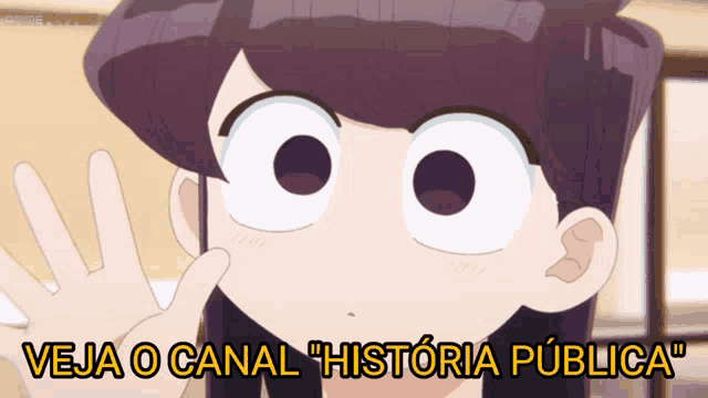 a cartoon of a girl with the words veja o canal historia publica