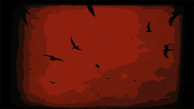 a flock of birds are flying in the dark