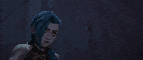 a pixel art of jinx from arcane looking at the camera