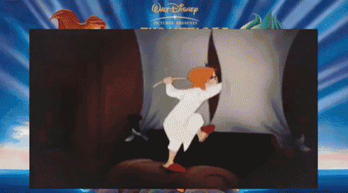 a walt disney animated cartoon shows a boy holding a stick