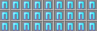 a row of blue and purple buttons on a gray background