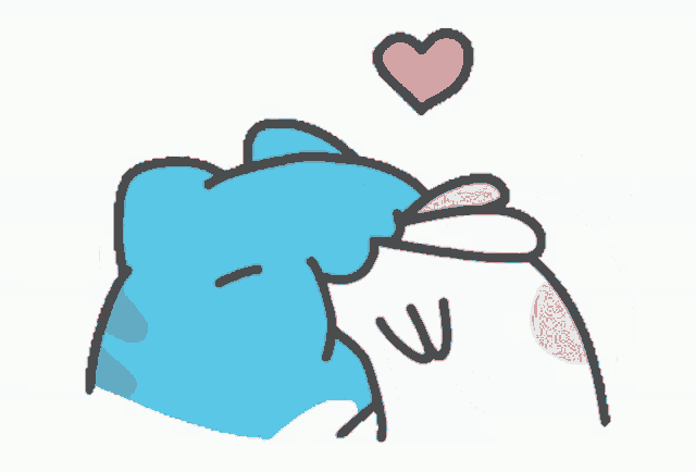 a cartoon drawing of a cat and a rabbit kissing