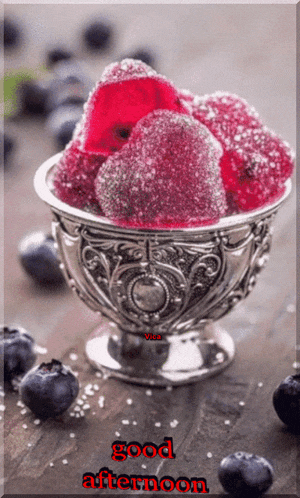 a good afternoon greeting card with a silver bowl filled with berries