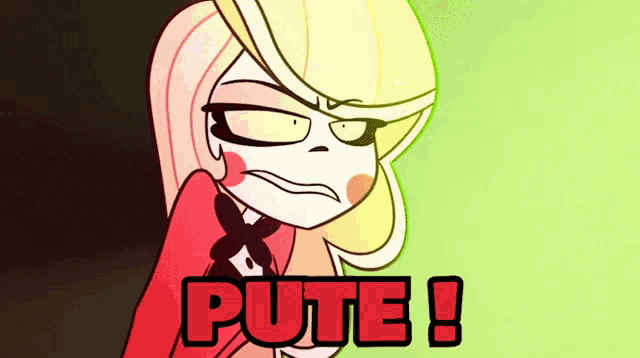 a cartoon of a girl with the word pute in the corner