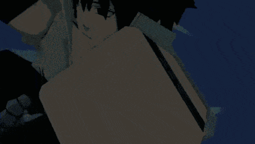 a cartoon character with black hair and a white collar is standing in front of a blue background