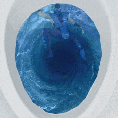 a man in a mask is swimming in a toilet
