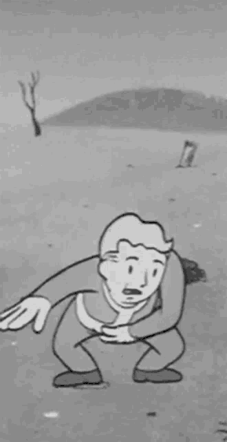 a black and white drawing of a cartoon character holding a stick .