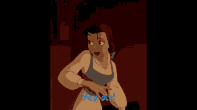 a cartoon of belle from beauty and the beast saying " yes sir "