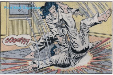 a comic strip shows a man laying on the floor with a speech bubble that says " oooofff "