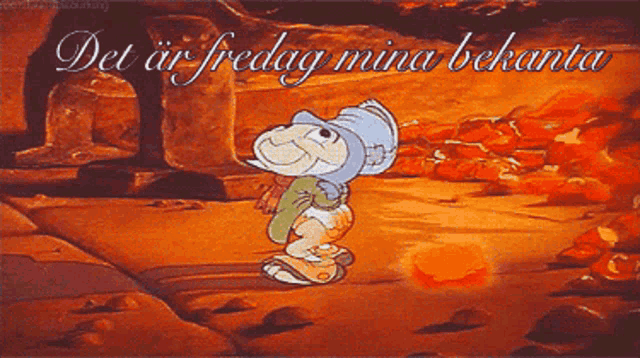 a picture of a cartoon character with the words det ar fredag mina bekanta