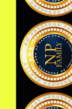 a gold np family logo with a yellow background