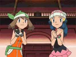 two cartoon girls are standing next to each other