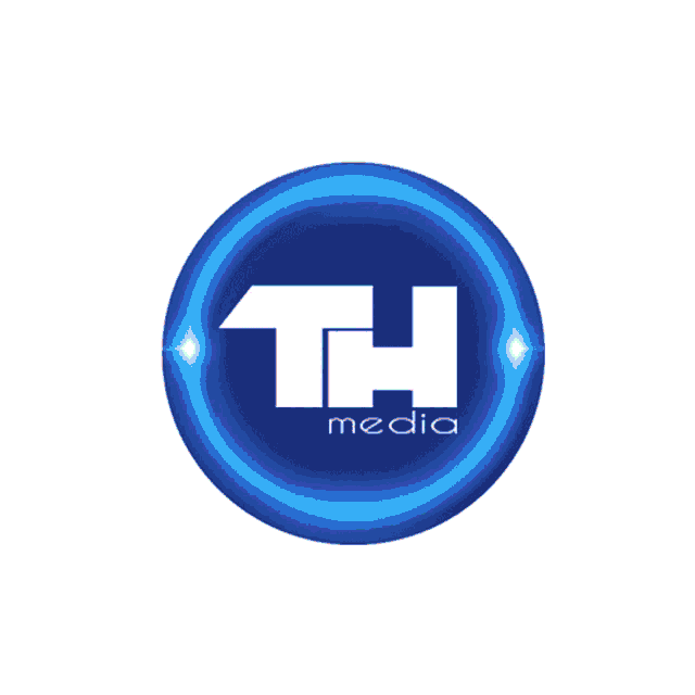 a blue circle with the letters th and media inside of it
