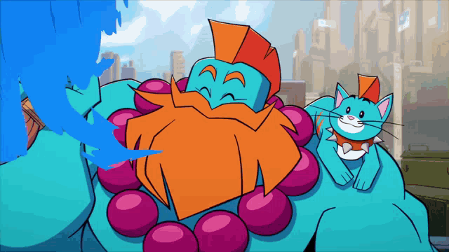 a cartoon character with a beard and a cat