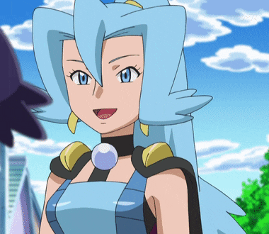 a cartoon girl with blue hair and a necklace that says ' tokyo ' on it
