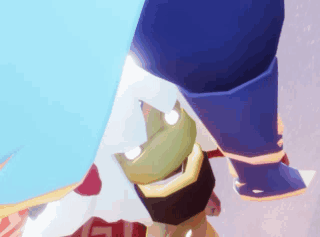 a close up of a cartoon character 's feet with a blue cape