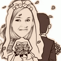 a bride in a veil is holding a bouquet of flowers while standing next to a groom .