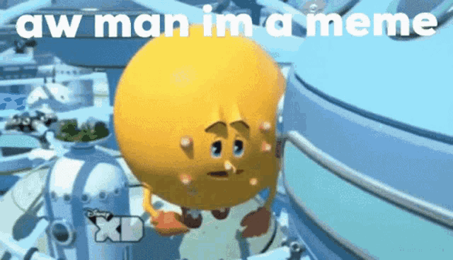 a cartoon character with the words aw man im a meme on the bottom