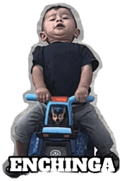 a baby is sitting on a toy motorcycle with the words enchinga written on it