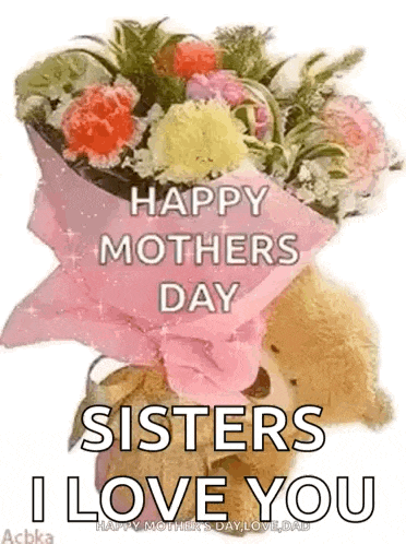 a teddy bear is holding a bouquet of flowers on mother 's day .