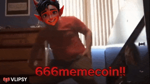 a cartoon of a boy with horns and the words 666memecoin below him