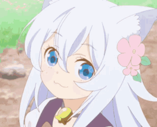 a girl with white hair and a flower in her hair