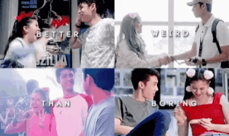 a collage of pictures with the words better than weird boring