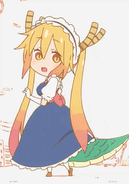 a drawing of a girl in a blue dress with a dragon tail