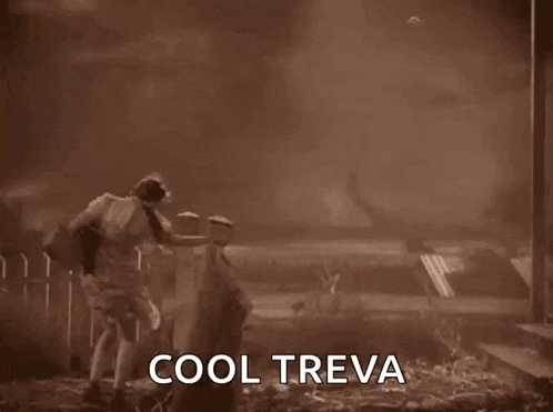 a black and white photo of a tornado with the words cool treva below it