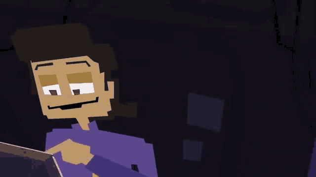 a pixel art drawing of a man with a purple shirt