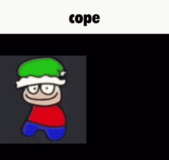 a cartoon character wearing a green hat and glasses is standing in front of a black background .