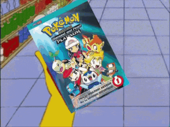 a cartoon of a person holding a pokemon dvd