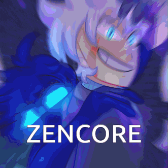 a cartoon character with the word zencore on the bottom right