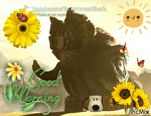 a picture of a rhino with the words good morning
