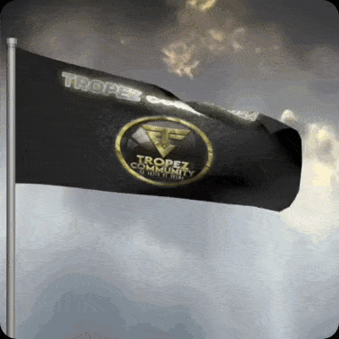 a black flag with the words tropez community on it